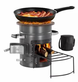 1-Piece SPCC Steel, Double Door, Burns Twigs/Sticks/Charcoals, for Camp Cooking, 0.085 sq. ft. Area Heated