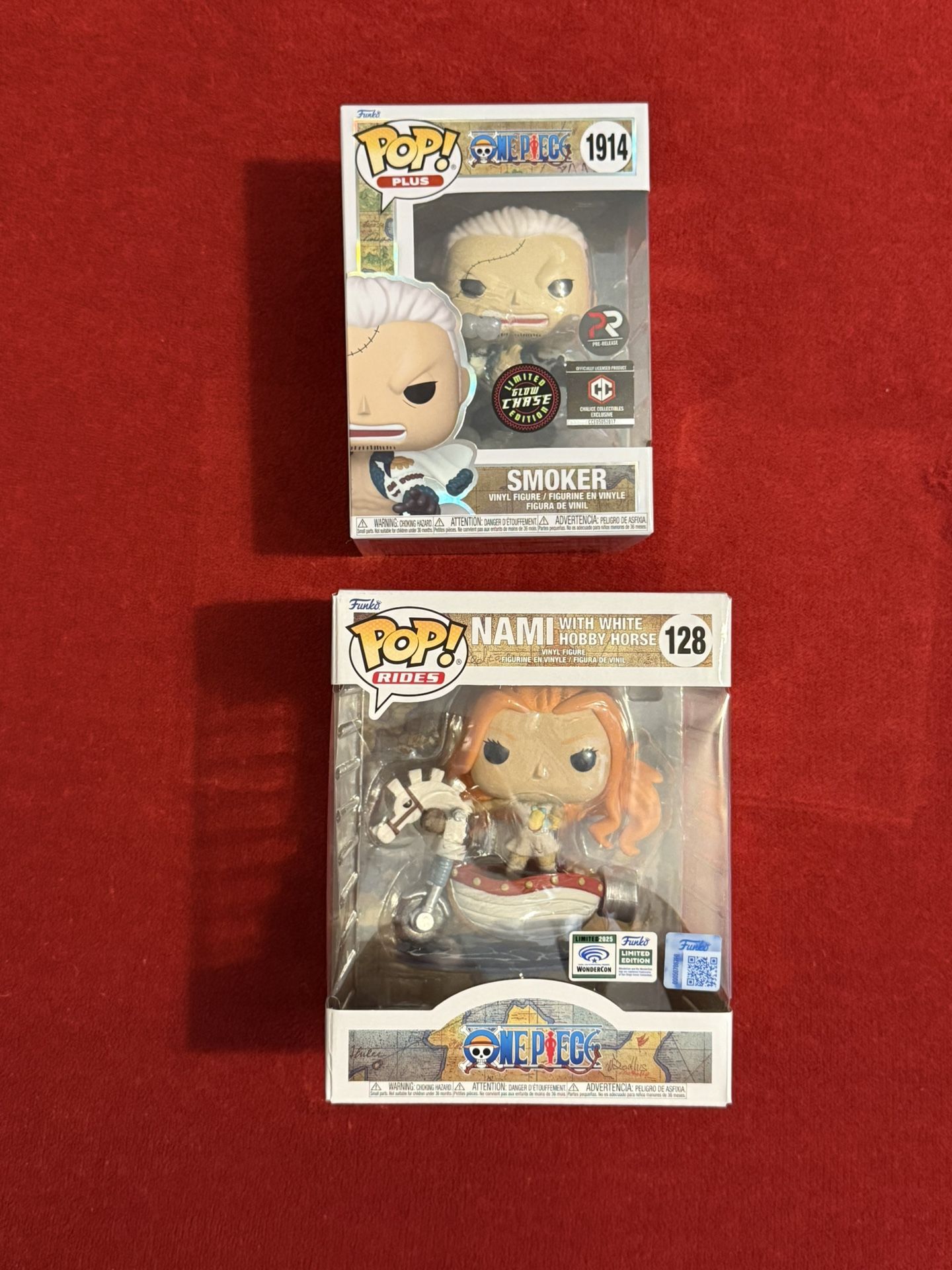 Funko Pop Animation One Piece Nami #128 WONDER CON and SMOKER #1914 GLOW CHASE