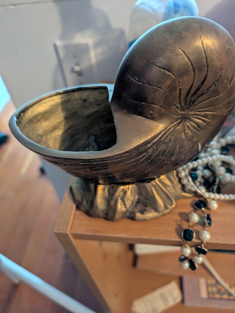 Vintage Brass Nautilus Sea Shell Planter Accent