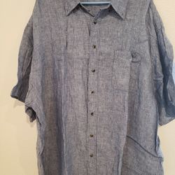 Roundtree & Yorke Short Sleeve Blue Gray Men Button Front Shirt 3XB TALL