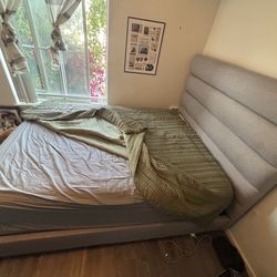 Grey Cloth Bedframe - Queen  Size
