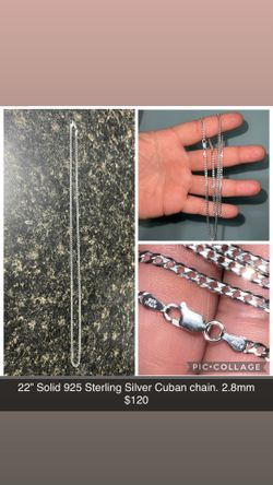 REAL SOLID 925 STERLING SILVER 22” 2.8mm cuban.