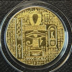Ancient Egyptian Symbolism Inspired Coin, Ankh Scarab Design • 1/200th oz Pure Gold (99.99% Fine) in Protective Capsule • Limited Mintage
