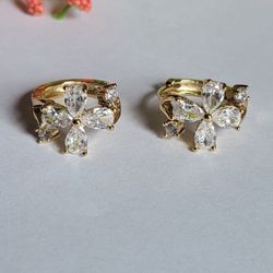 Gold Plated Flower Huggie Earrings