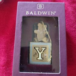 New 2002 Baldwin Baby Block With Teddy Christmas Ornament 