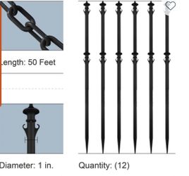 Black Colonial Poles and Chain Kit (12-Pack)  