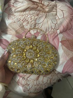 Gold and yellow beaded clutch purse