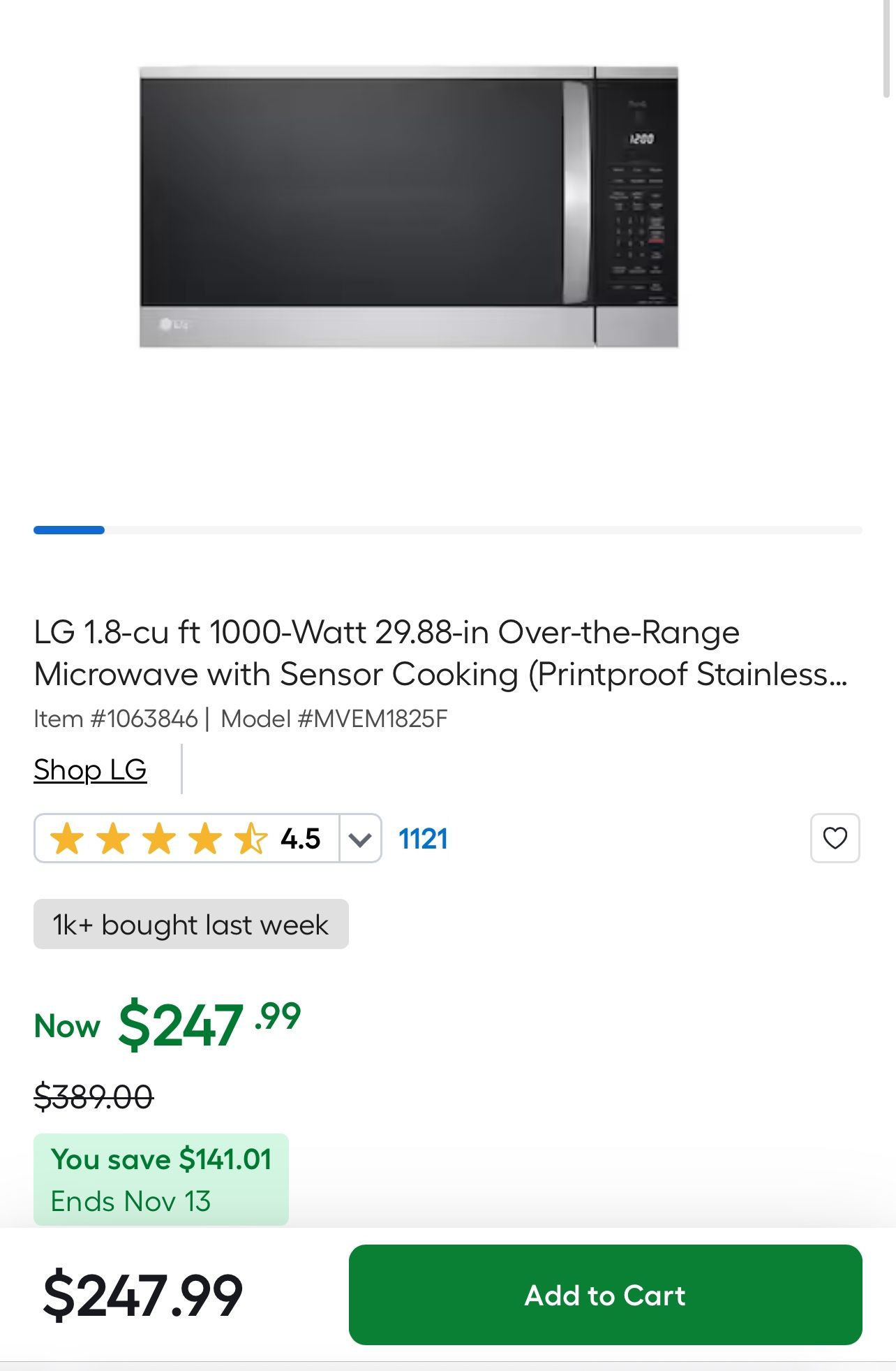 LG 1.8-cu ft 1000-Watt 29.88-in Over-the-Range Microwave with Sensor Cooking (Printproof