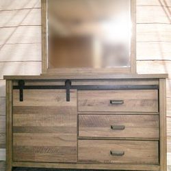 Farm-House Rustic Style Brown Dresser with Sliding Door - Delivered