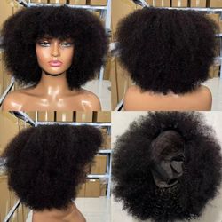 Black Afro Curly Wig with Bangs