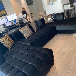 Ariana Black Velvet Double Chaise Sectional 