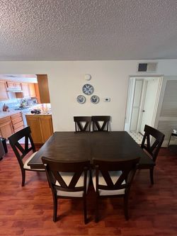 Dark Wood Dining Table with 6 Chairs