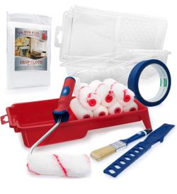 Small Paint Roller Supplies Kit - 1 Mini Paint Roller Frame 4 inch 1 Paint Brush 4 Acrylic Roller Covers 4 Foam Roller Covers 4 Paint Tray 1 Paint Mix
