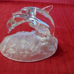 Heavy Crystal Glass Dolphin Sculpture
