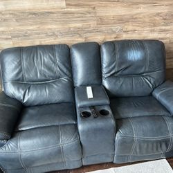 Blue Leather Power Reclining Sofa