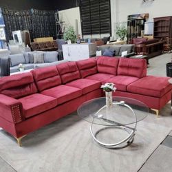 Red Velvet Sectional. Brand New. 