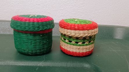 Small Woven Basket with Lid Set of 2