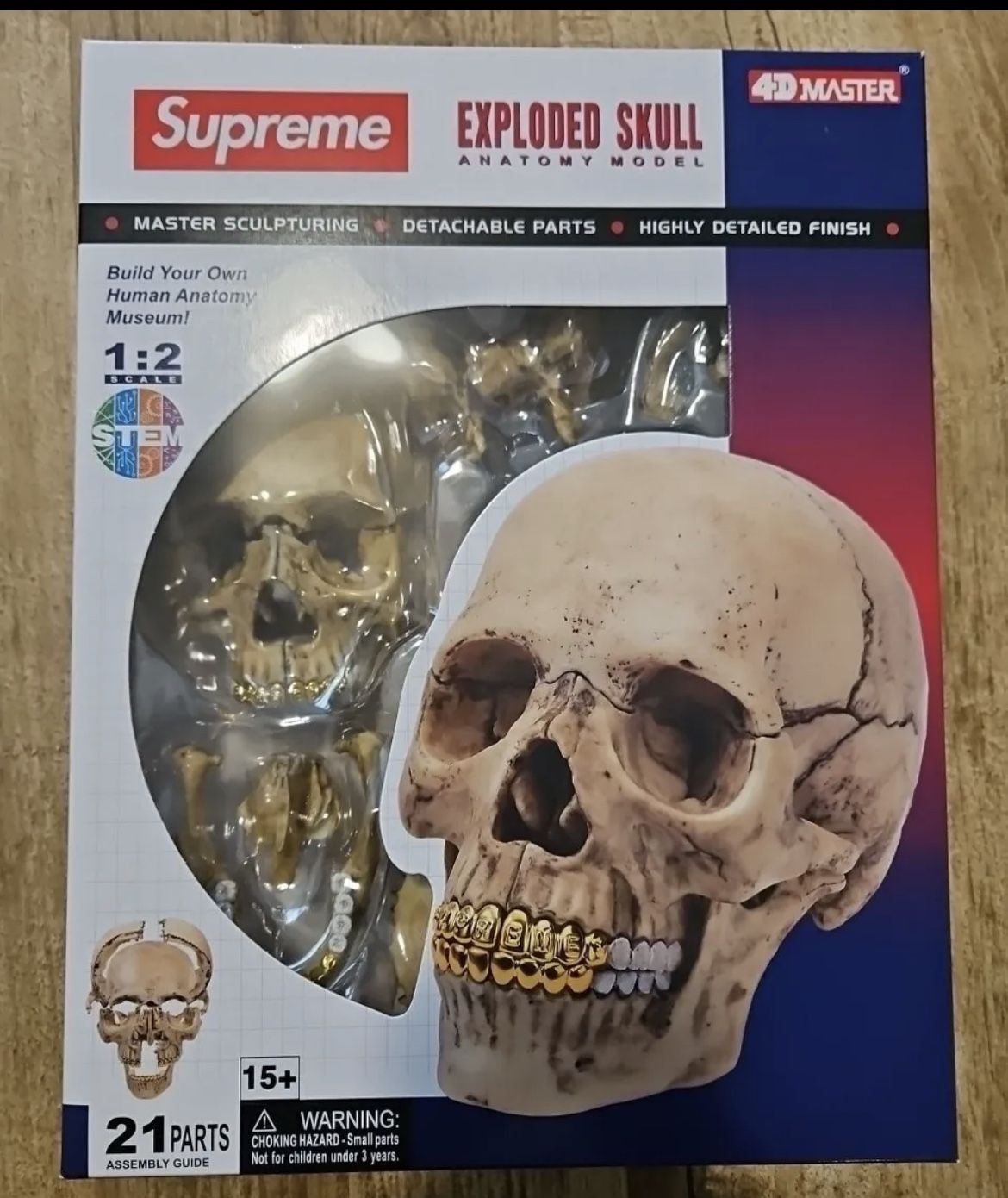 Supreme Human Skull Model 4D 21 Piece Puzzle With Gold Grills FW23
