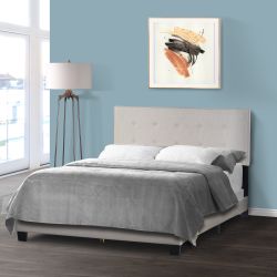 Auryon Beige Fabric Queen Bed With Button Turfing 