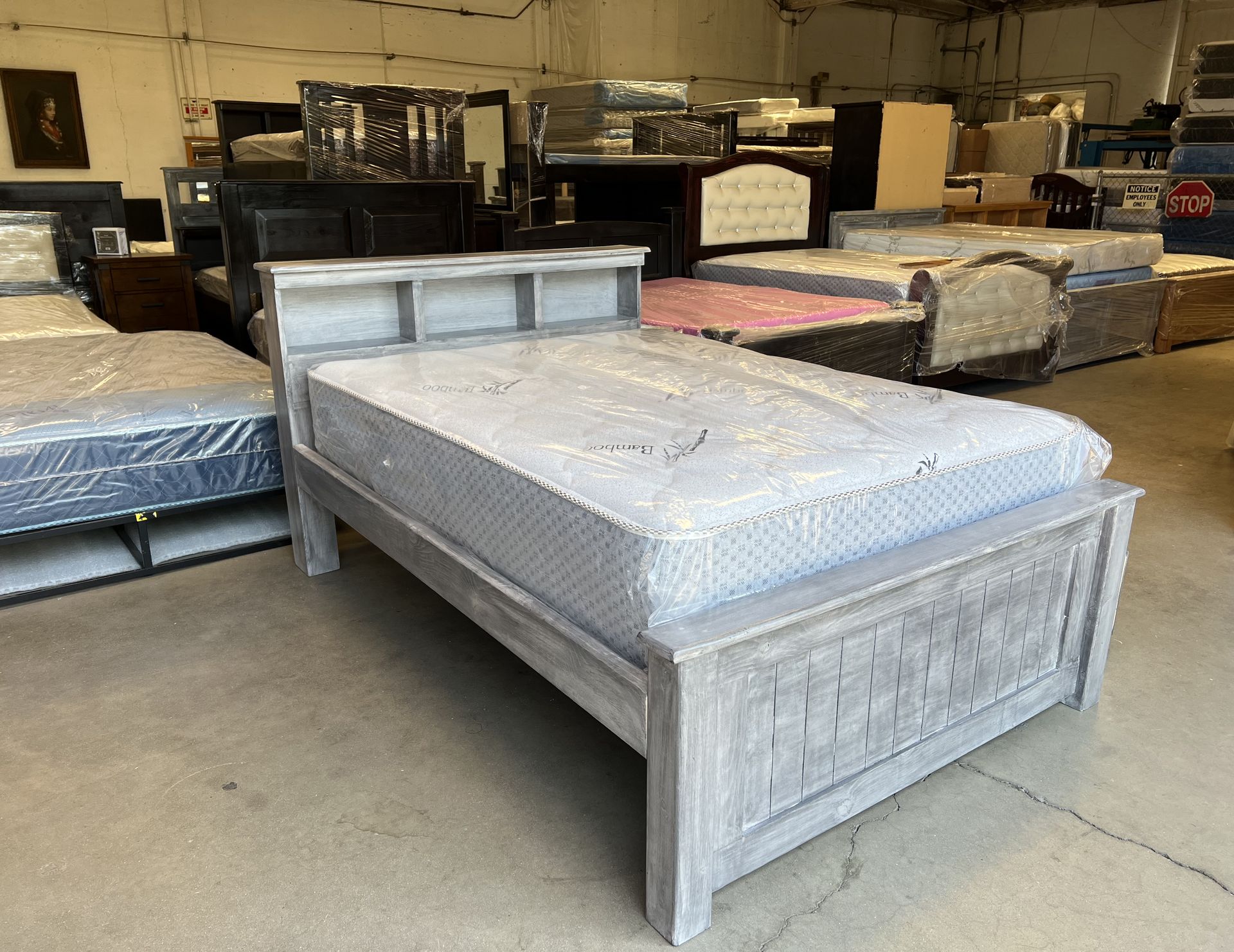 Solid Wood Queen Bed and Mattress