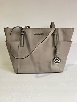 Michael Kors Jet Set East West Top Zip Signature Tote Bag Purse Grey