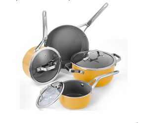 Mosiech 7-Piece Ceramic Nonstick Cookware Set with Lids - PFAS/PTFE/PFOA Free, Interior & Exterior Ceramic Coating -Easy to Clean- Kitchen Storage-All