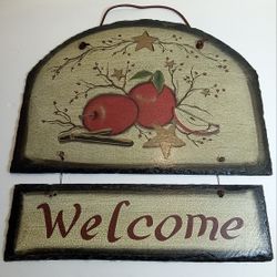Apple Berry Slate Welcome Plaque BaublesnBling Rustic Star Leather Hanger 3 LB