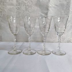 Vtg Libbey Rock Sharpe 3005-7 Set of 4~7-7/8" Water Goblets Glasses Cut Floral Needs Good Cleaning Otherwise In Really Good Condition 