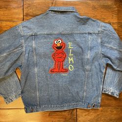 Sesame Street Elmo on Back Blue Denim Jacket Size XL Blitzz Studios Vintage