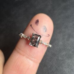 Sterling Silver 925 Black Rutilated Quartz Ring Size 10 Dainty Ornate Solitaire
