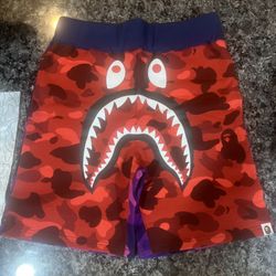 A Bathing Ape BAPE Crazy Camo Shark Sweat Shorts Red Size M New with tags AUTHENTIC