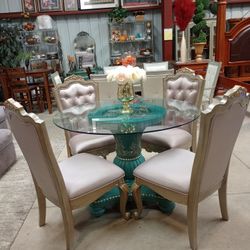 Glam Style Round Dining Table Set
