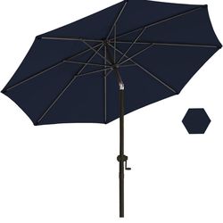 wikiwiki 9 FT Patio Umbrellas Outdoor Table Market Umbrella with Push Button Tilt/Crank,8 Sturdy Ribs, Fade Resistant Waterproof POLYESTER DTY Canopy 