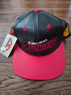 Vintage 90’s Chicago Blackhawks Genuine 100% Leather NHL SnapBack Hat Made USA