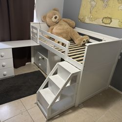 White Wayfair Lofted Bed With Desk And Drawers