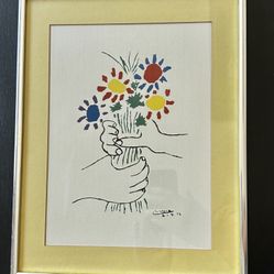 Pablo Picasso "Flowers in the Hands" Vintage Lithograph Art Print 