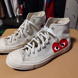 (USED) CDG White Converse Chuck Taylor (70's High)