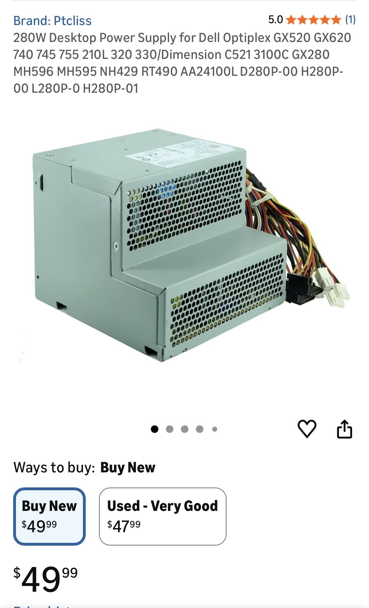 280W Desktop Power Supply Fits Dell OptiPlex GX520 GX620 740 745 755 MH595….