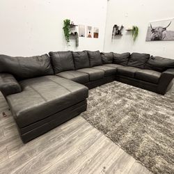 Huge Brown Leather Sectional Couch - Free Delivery 