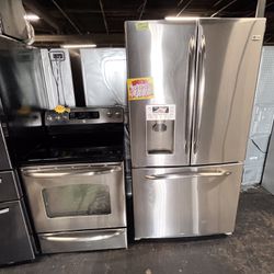 2pcs Set. 36” French Door Freezer Fridge & Electric Stove in excellent condition with 4 Months Warranty 