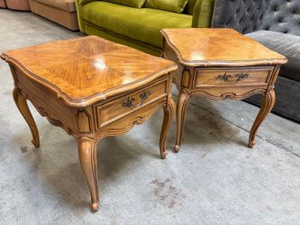THOMASVILLE Vintage French Provincial Single Drawer Nightstand with Burl Wood Trim (Set of 2)