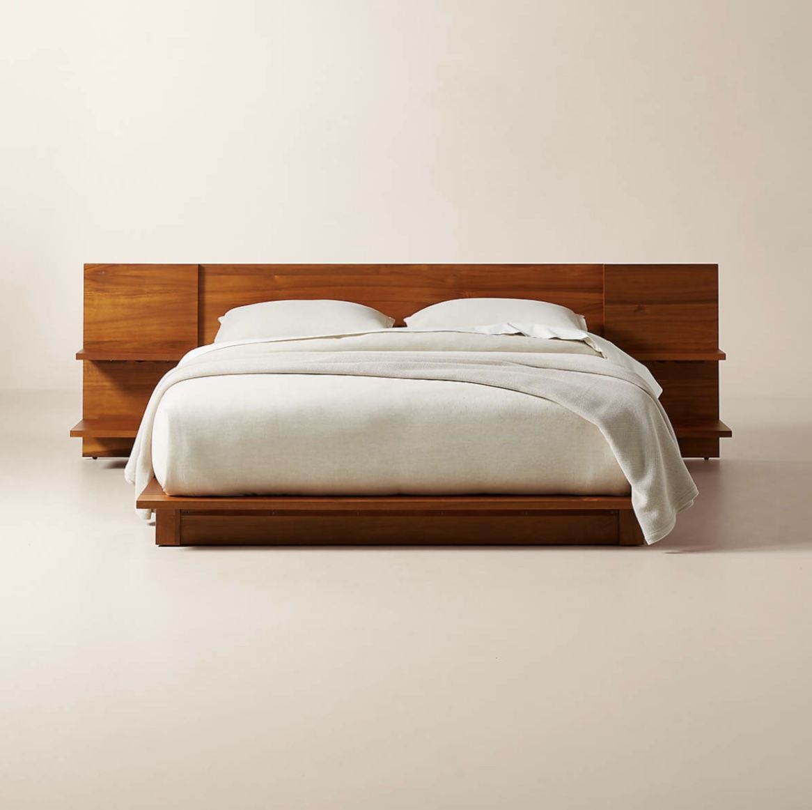 CB2 Andes Acacia Wood Platform Queen Bed Frame With Nightstands