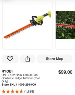 RYOBI ONE+ 18V 22” Cordless Hedge Trimmer – Tool Only