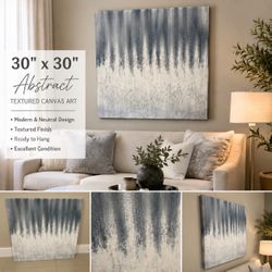 30” x 30” Abstract Textured Canvas Wall Art – Modern Gray/White