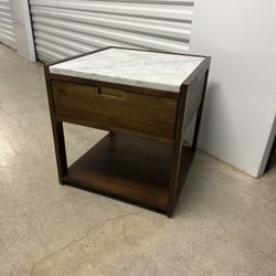 Real Marble And Wood Side Table With Drawer 