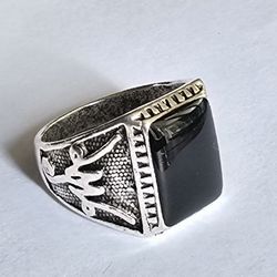 BLACK EBONY BEZEL SET SQUARE QUALITY ENGRAVED TITAINUM SILVER NEW SIZE 10 RING 