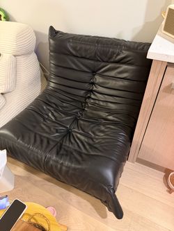 Black Leather Togo Accent Sofa