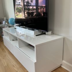 CB2 Chill 60" White High-Gloss Media Console Bookcase TV stand Bookshelves Tv Cabinet Dresser Storage Drawer Display Storage Tv Cabinet CAN UNASSEMBL