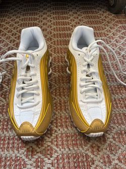 White and Gold Low-Top Sneakers