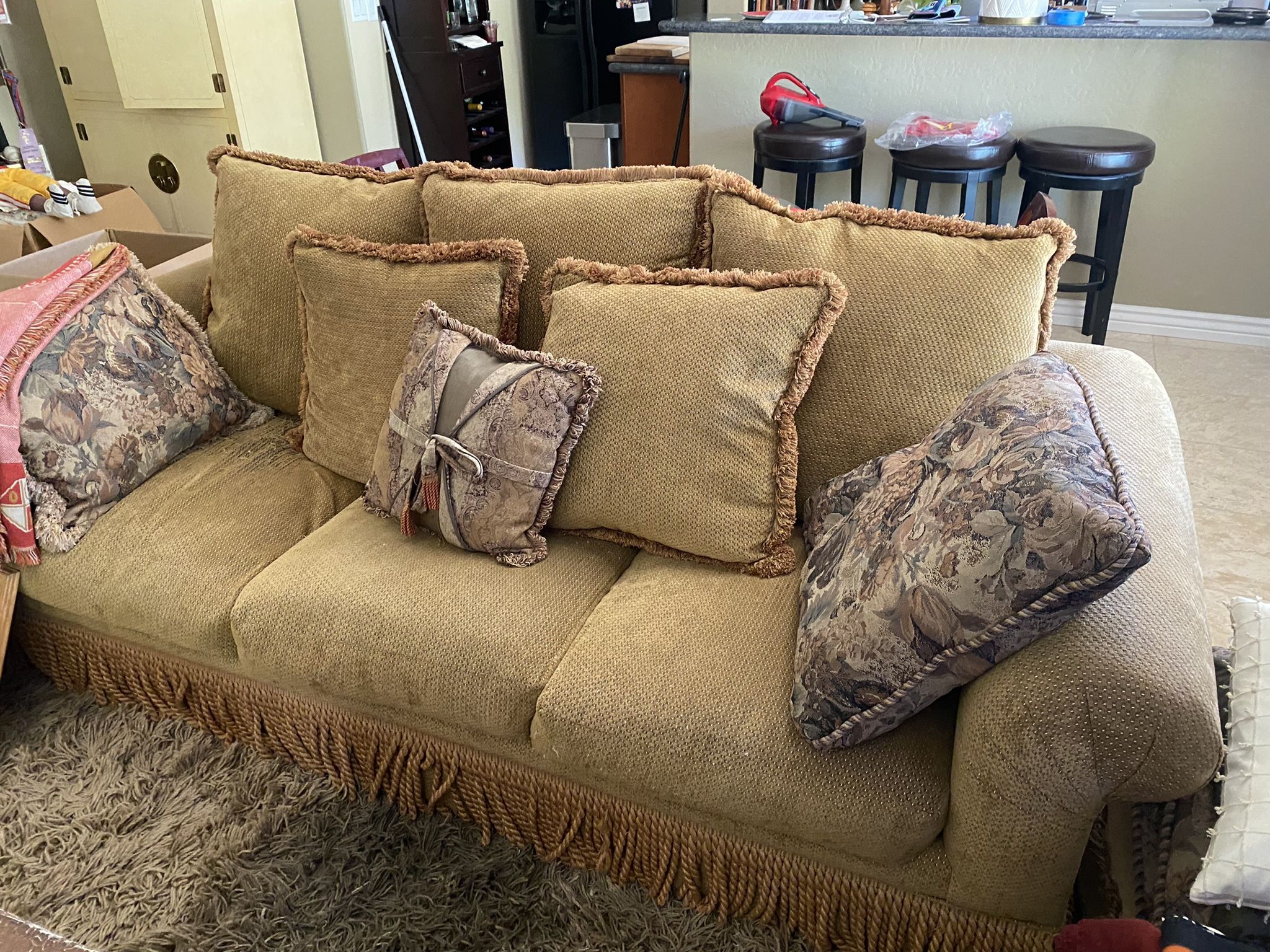 PAIR OF CUSTOM SOFAS AND OTTOMANS!